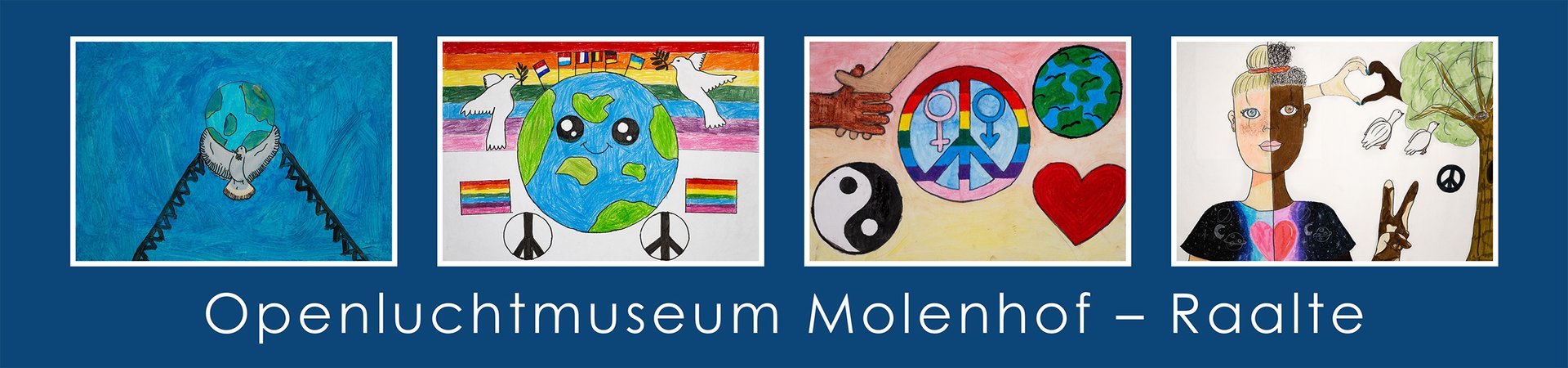 Tekeningen van de vier winnaars van de tekenwedstrijd in het openluchtmuseum Molenhof.
